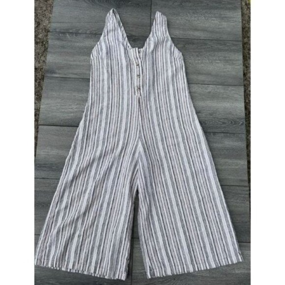 BP Button Front Stripe Linen Blend Jumpsuit size Medium Nordstrom‎